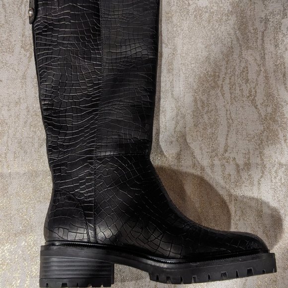 Paige - Bella Croc-Embossed Leather Riding Boots - Black -  NEW - Size 8… - Picture 10 of 10